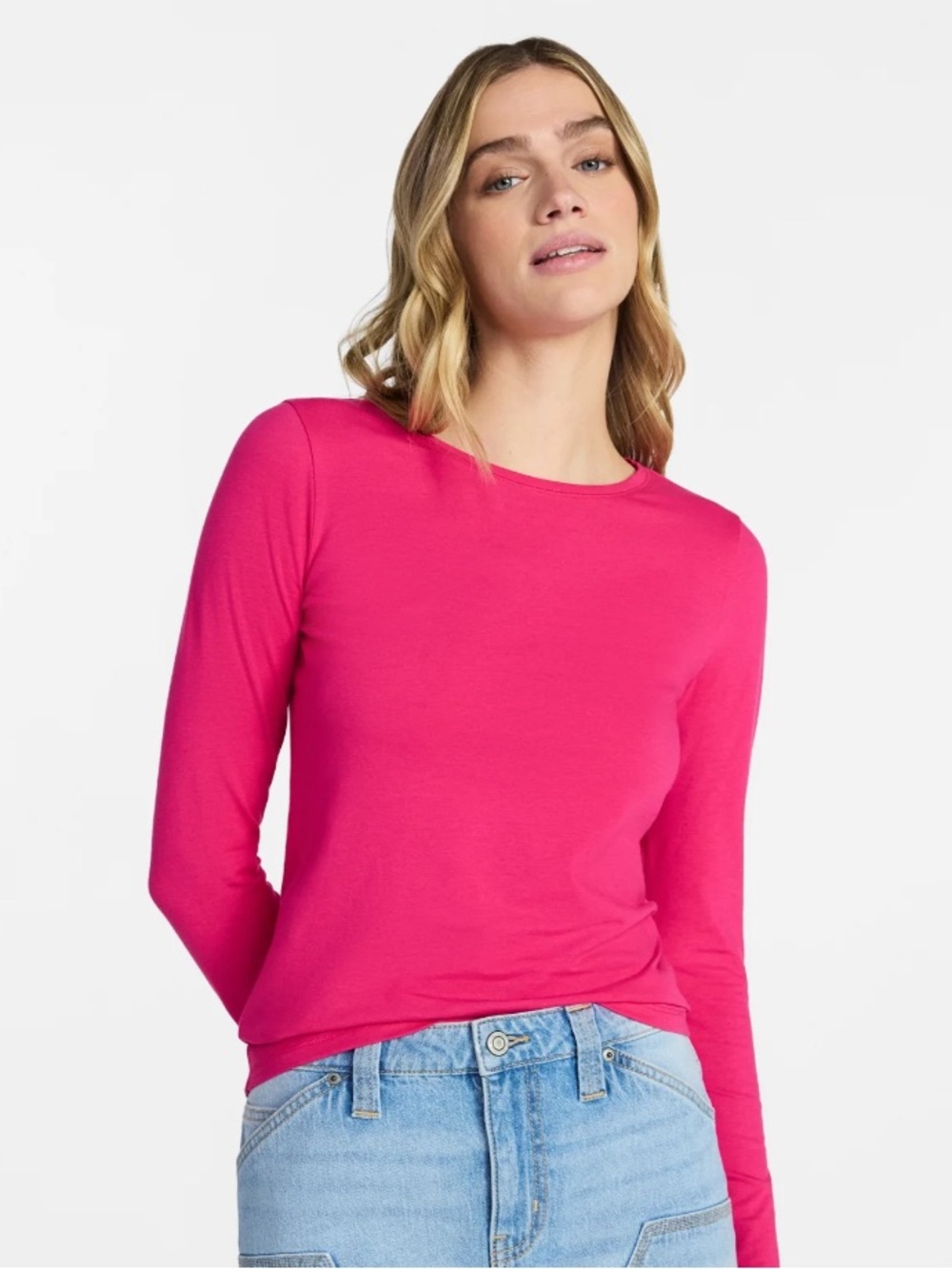 No Boundaries Hot Pink Long Sleeve Crewneck Top